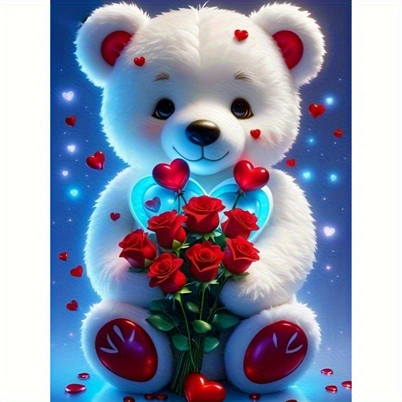 Embroidery Lovers - DIY White Teddy Bear Diamond Painting,