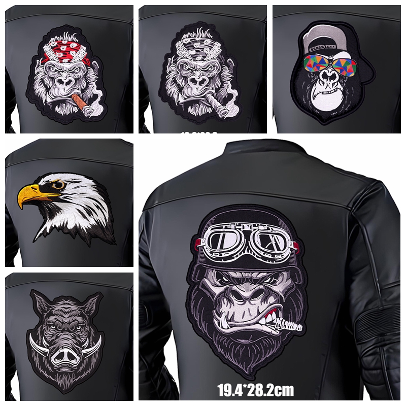 Embroidery Jacket Jeans - Large Back Embroidered Patches Smoking Monkey