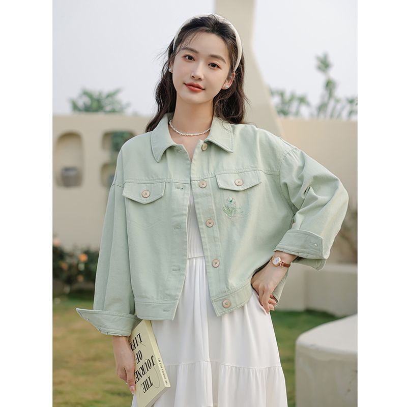 Fashion Pink Denim Jacket Wome - Embroidery Jacket Jeans 评论和价格