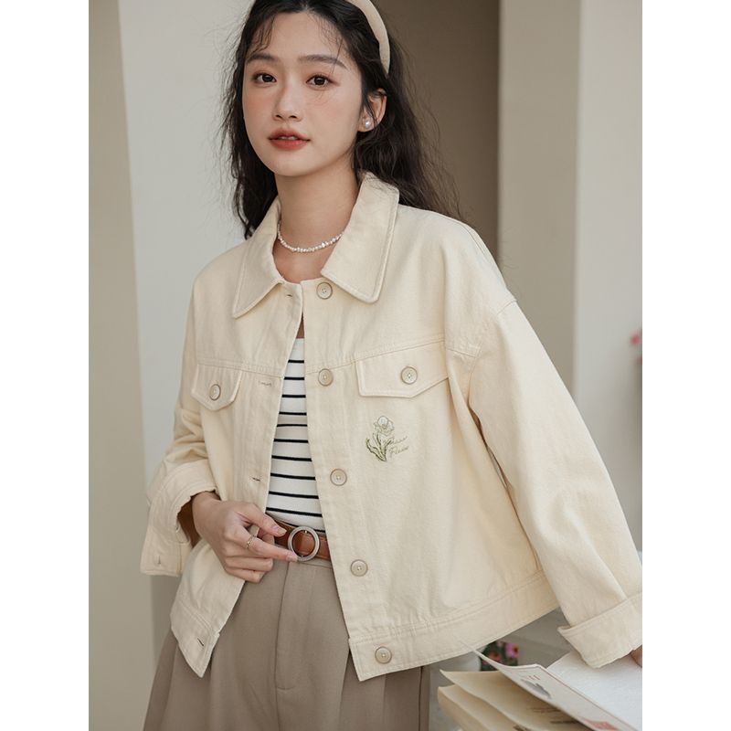 Fashion Pink Denim Jacket Wome - Embroidery Jacket Jeans 评论和价格