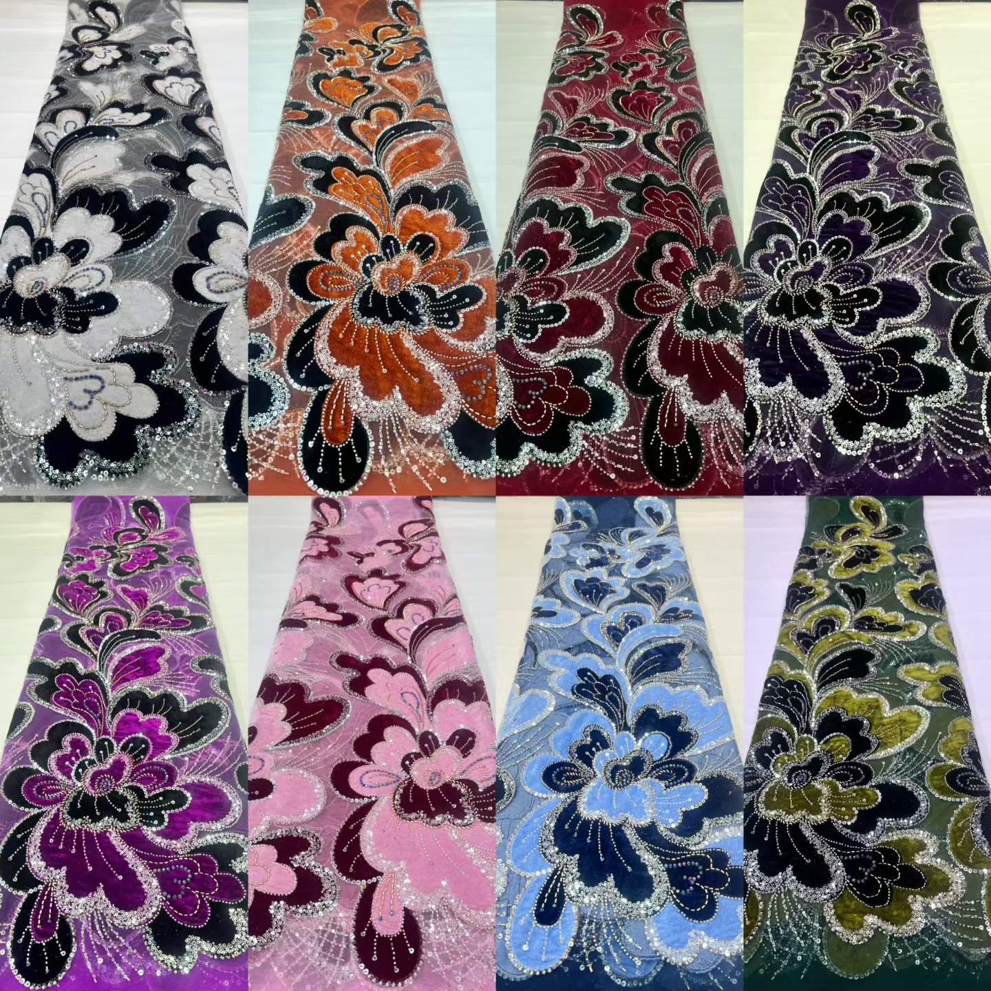 2026 Luxury Black White Velvet - Velvet Fabric Embroidery 评论和价格