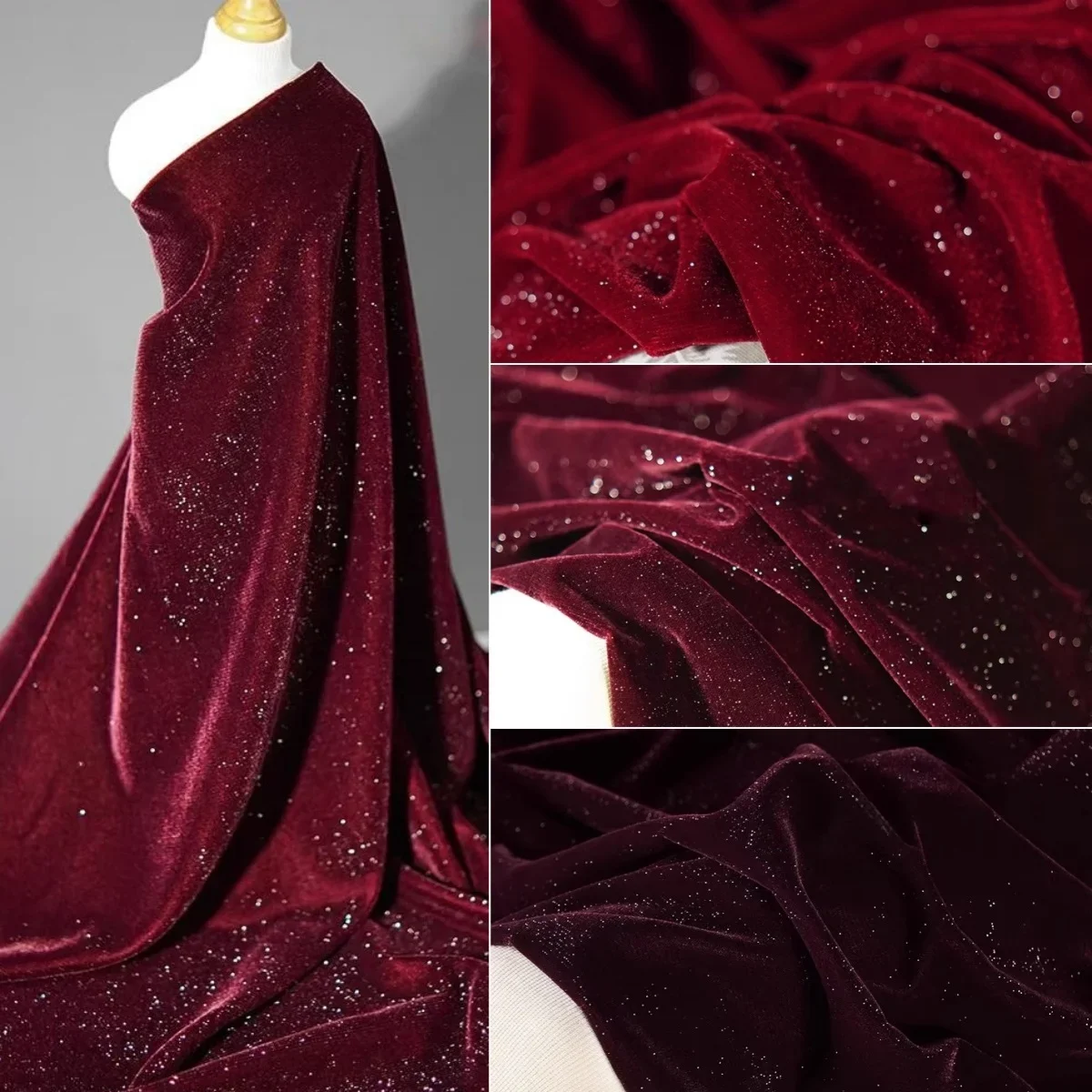 Deep Red Diamond Sparkling Vel - Velvet Fabric Embroidery 评论和价格
