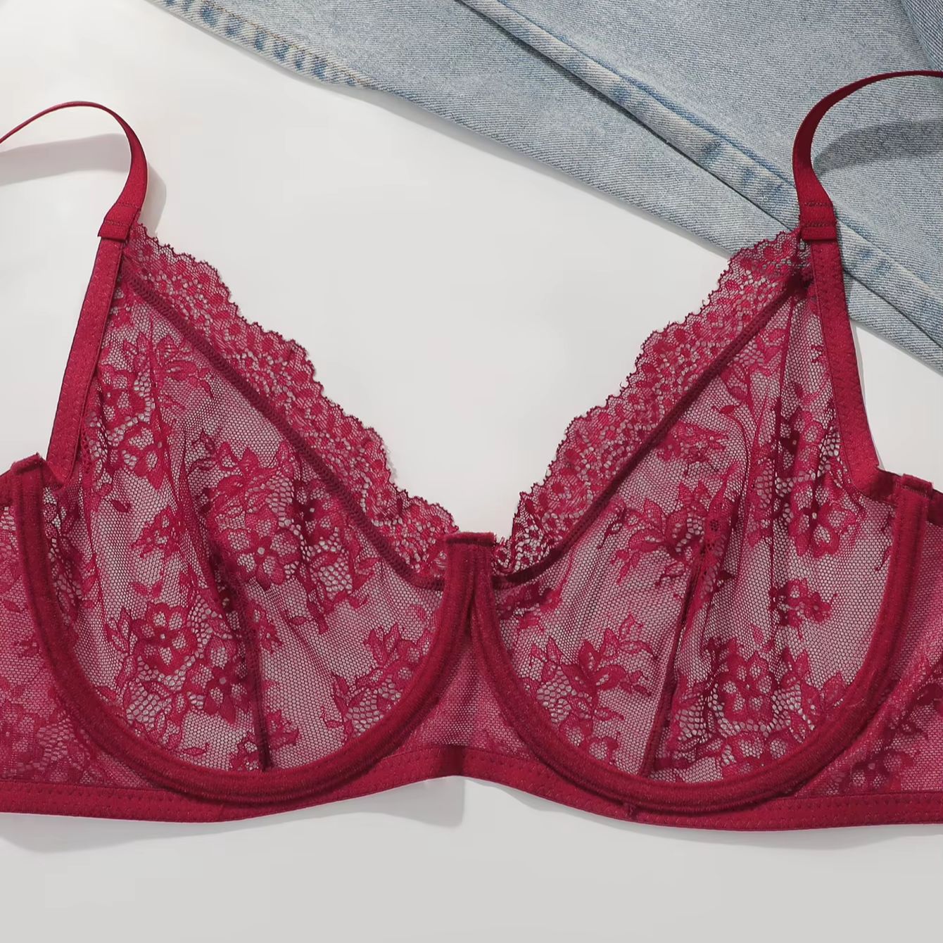 Women Plus Size Red Lace Sheer - Embroidery Lace 评论和价格