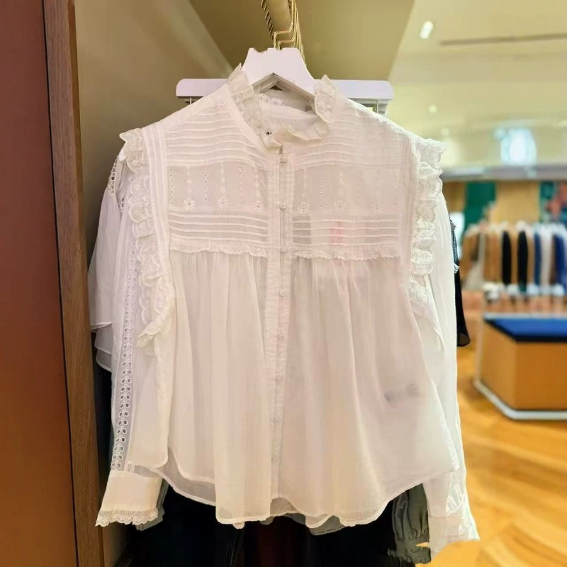 Women Ruffle Mock Neck Sleevel - Embroidery Eyelet 评论和价格