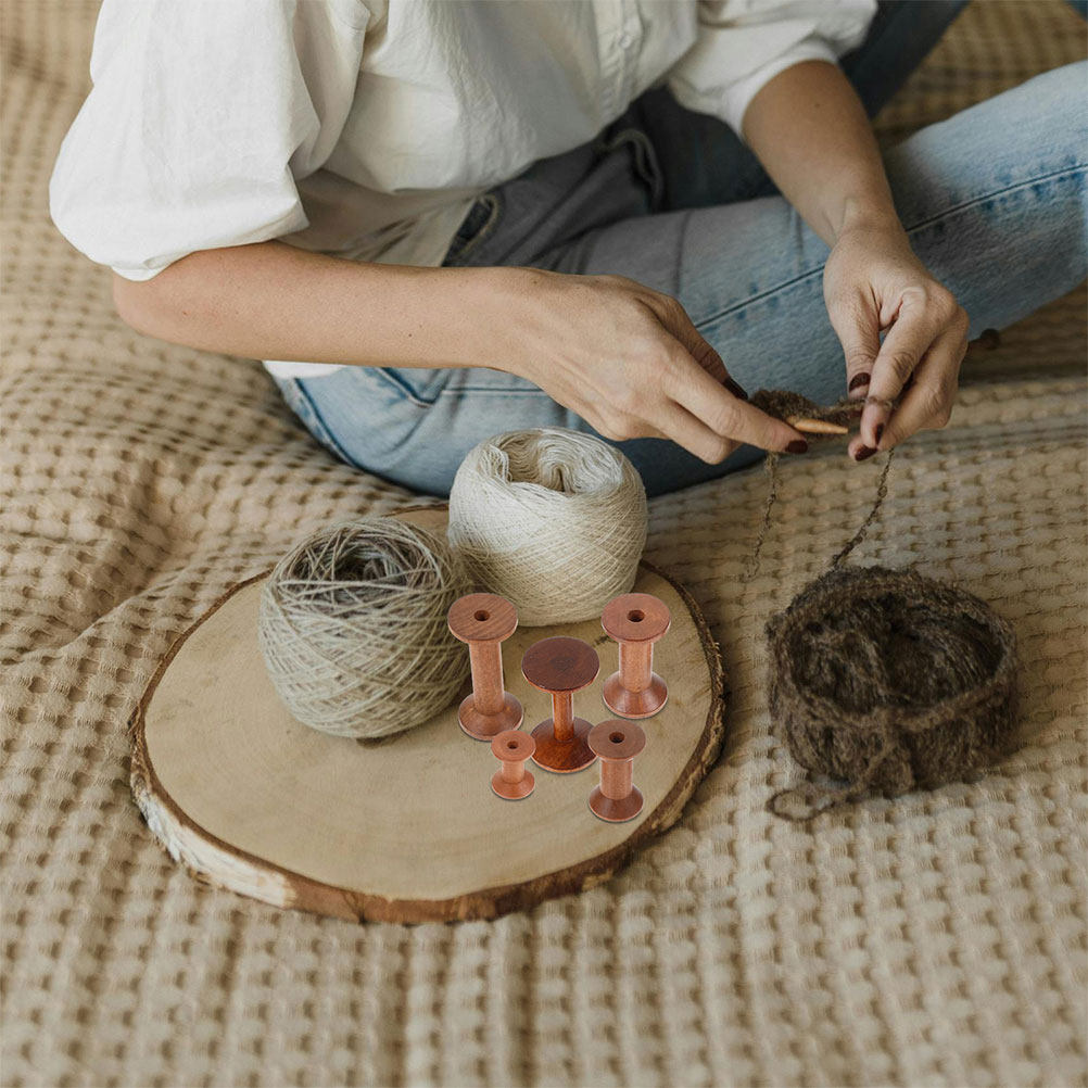 7Pcs Wooden Bobbins Set Space  - Embroidery Threads 评论和价格