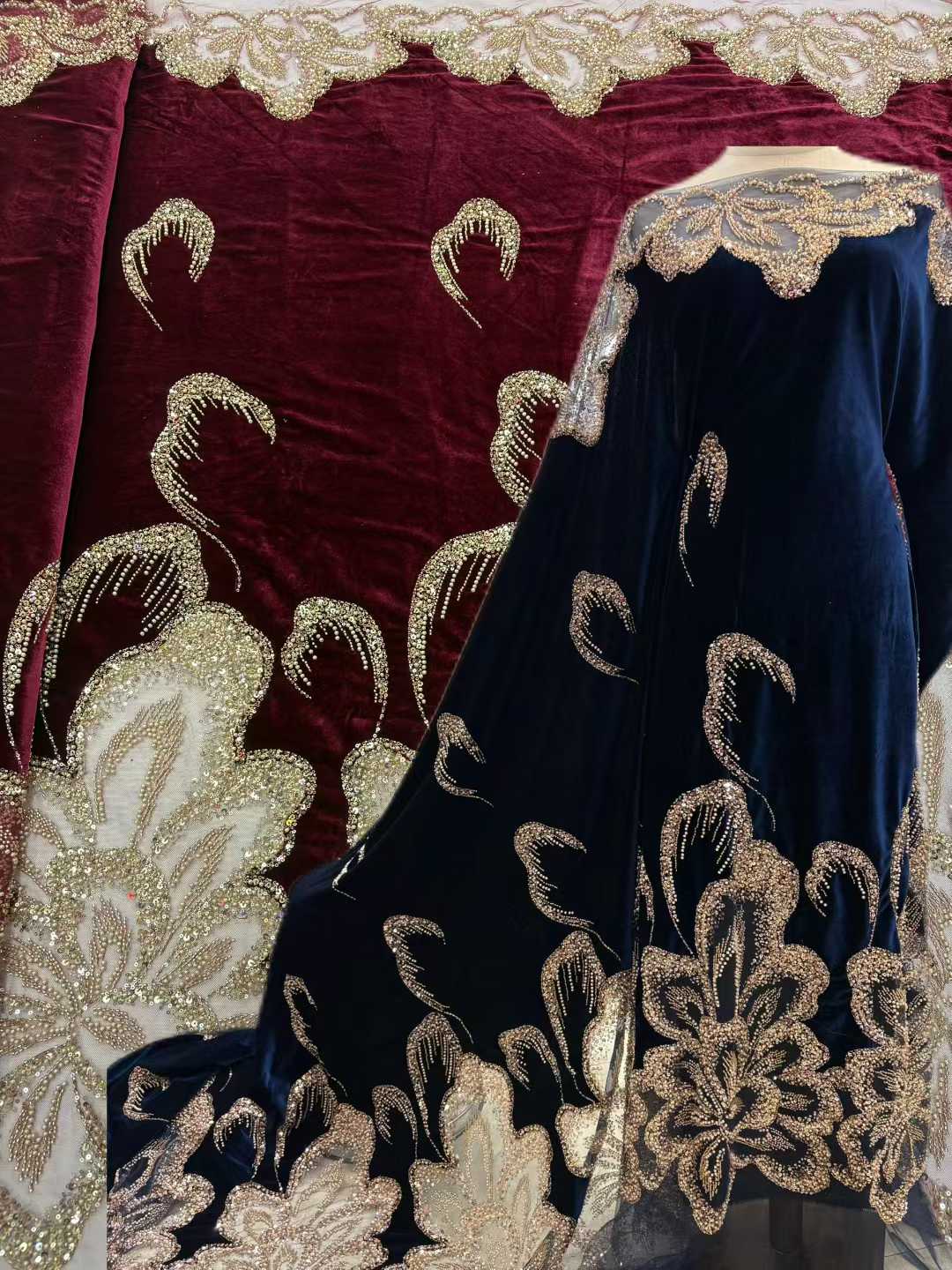 African Velvet Beaded Heavy La - Velvet Fabric Embroidery 评论和价格